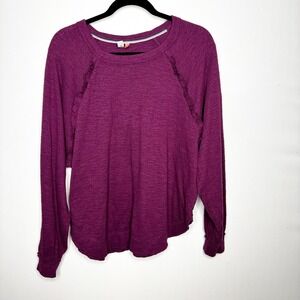 Pilcro Purple Ruffle Sweatshirt Size M Long Sleeve Textured Raglan Top Shirt
